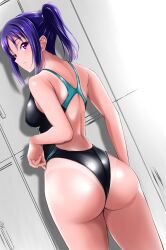 Rule 34 | 1girl, ass, character request, competition swimsuit, copyright request, momotasuusagi, one-piece swimsuit, ponytail, swimsuit, tagme