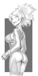 1girl @_@ ass monochrome rggr sports_bra tagme
