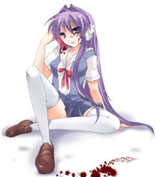 00s blood clannad fujibayashi_kyou kurohara_yuu long_hair school_uniform serafuku solo thighhighs white_thighhighs zettai_ryouiki