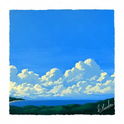 alu.m_(alpcmas) blue_sky border cloud cloudy_sky day highres no_humans ocean original outdoors signature sky white_border