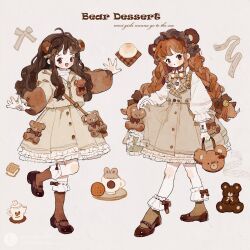 Rule 34 | 2girls, :o, ahoge, animal bag, animal ears, ankle garter, bag, bear bag, bear ears, bell, belt buckle, blush stickers, bow, bow legwear, braid, brown bag, brown bow, brown dress, brown eyes, brown eyeshadow, brown hair, brown hairband, brown hoodie, brown ribbon, brown shoes, brown socks, brown theme, buckle, buttons, chinese commentary, clothes lift, collared dress, collared shirt, commentary request, cookie, cup, dress, dress lift, english text, fashion, food, frilled dress, frilled hairband, frilled sleeves, frills, full body, hair bell, hair bow, hair ornament, hairband, handbag, highres, holding, holding bag, hood, hoodie, ice cream, ice cream sandwich, kneehighs, lace-trimmed sleeves, lace trim, layered sleeves, leg up, lifting own clothes, lofter logo, lofter username, lolita fashion, lolita hairband, long sleeves, looking at viewer, low twin braids, mary janes, multiple braids, multiple girls, neck ribbon, orange hair, orange nails, original, outstretched arms, plaid clothes, plaid collar, plate, pom pom (clothes), puffy long sleeves, puffy sleeves, putong xiao gou, rabbit, red lips, ribbon, ribbon trim, shirt, shoes, short dress, shoulder bag, sidelocks, sleeveless, sleeveless dress, smile, socks, stuffed animal, stuffed toy, sweater, sweet lolita, teacup, teapot, teddy bear, turtleneck, turtleneck sweater, twin braids, two-tone sleeves, wavy hair, white background, white bow, white ribbon, white shirt, zipper, zipper pull tab