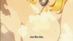 2020s animated anime_screenshot bathing bathroom blonde_hair breast_press breasts dog_girl foam grabbing_another&#039;s_breast grinding groping highres isekai_meikyuu_de_harem_wo kaga_michio nipples nipples_touching roxanne_(isekai_meikyuu_de_harem_wo) sound tail video wet