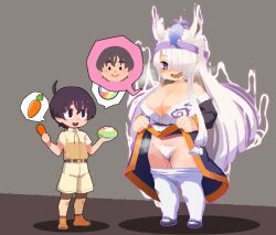 1boy 1girl animal_ears belt black_hair blue_eyes blush bow bowtie breasts captain_(kemono_friends) cleavage clothes_lift clothes_pull dress dress_lift extra_ears female_pubic_hair food gyokuryu_(kemono_friends) hair_over_one_eye hairband headgear highres horse_ears horse_girl horse_tail in_heat jacket japari_bun kemono_friends kemono_friends_3 ki94959437 large_breasts long_hair long_sleeves looking_at_another open_mouth orange_trim pantyhose pantyhose_pull pubic_hair purple_belt purple_bow purple_bowtie purple_hairband pussy_juice safari_jacket shirt short_hair short_sleeves sidelocks size_difference smile spoken_food tail white_hair white_pantyhose you_gonna_get_raped