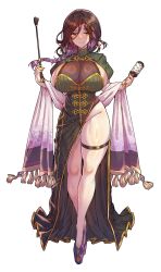 Rule 34 | 1girl, bad source, blush, braid, breasts, brown hair, cleavage, eyes visible through hair, green sweater, hair ornament, hair over one eye, highres, large breasts, long braid, long hair, looking at viewer, multicolored hair, nijisanji, orange eyes, ribbed sweater, shawl, shirayuki tomoe, shirayuki tomoe (1st costume), single braid, smile, solo, standing, sweater, thighs, virtual youtuber, wakura (gcdan), white shawl