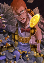 Rule 34 | 10s, 1boy, bow, bowtie, coin, glasses, gold teeth, jewelry, kill la kill, male focus, money, nug, orange hair, ring, solo, takakura, takarada kaneo