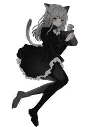 1girl akai_ringo_(eveyuno) animal_ears animal_hands black_dress cat_ears cat_girl cat_paws cat_tail dress highres looking_at_viewer original ribbon smile standing tail