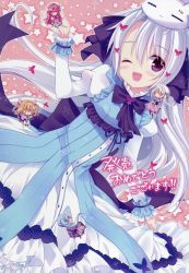 Rule 34 | 4girls, ;d, absurdres, animal, animal on head, artist request, asaba konami, blue hair, brown hair, cat, cat on head, chibi, hair intakes, highres, ichinose mio (koi ga saku koro sakura doki), jinpou anne, koi ga saku koro sakura doki, long hair, mini person, minigirl, multiple girls, on head, one eye closed, open mouth, pink hair, purple eyes, short hair, single hair intake, smile, tina (koi ga saku koro sakura doki), tsukishima yuuri, twintails