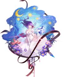Rule 34 | 1girl, back bow, bow, breasts, candy, cleavage, covered navel, dress, elbow gloves, fate/stay night, fate (series), floating hair, flower, food, full body, gloves, hair between eyes, hair ribbon, heaven&#039;s feel, highres, long hair, looking at another, mahjong soul, matou sakura, official art, open mouth, pantyhose, pink bow, purple eyes, purple flower, purple hair, red ribbon, ribbon, shoes, short sleeves, smile, solo, transparent background, white dress, white pantyhose, white shoes