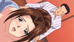 00s 1boy 1girl 2004 animated animated_gif ass blush brown_hair clothed_sex elevator hetero housewife huge_ass indoors kininaru_kimochi lowres no_bra okusan_(kininaru_kimochi) open_clothes open_mouth ponytail rape sex shirt striped_clothes striped_shirt tagme uncensored