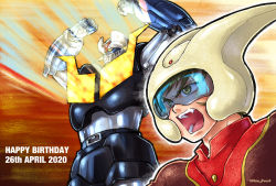Rule 34 | 1boy, 2020, angie (kani-ga-tobuna), angry, antennae, brown hair, commentary request, dated, energy, energy beam, fangs, firing, helmet, kabuto kouji, male focus, mazinger (series), mazinger z, mazinger z (mecha), mecha, pilder, pilot helmet, pilot suit, pilot uniform, redesign, robot, science fiction, shouting, sideburns, signature, super robot, teeth, visor