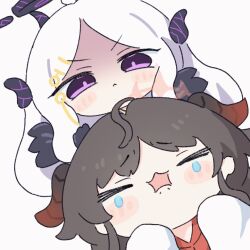 2girls :&lt; ahoge animated animated_gif black_gloves black_hair black_horns blue_archive blush closed_eyes closed_mouth commentary_request crying demon_girl demon_horns gloves halo hina_(blue_archive) horns kasumi_(blue_archive) long_hair multiple_girls multiple_horns open_mouth purple_eyes purple_halo red_halo red_shirt shaded_face shirt simple_background tears umihio white_background white_hair