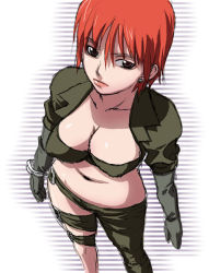 Rule 34 | 1girl, bandeau, breasts, brown eyes, capcom, cleavage, female focus, large breasts, red hair, sharon (arika), short hair, solo, street fighter, street fighter ex (series), tetrodotoxin