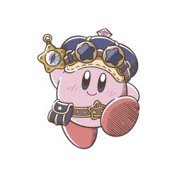 arm_up artist_request belt belt_buckle blue_hat blush brown_belt buckle closed_mouth full_body goggles goggles_on_headwear hat holding holding_pocket_watch hoshi_no_kirby:_mugen_no_haguruma_o_sagase! kirby kirby_(series) nintendo no_humans official_art pocket_watch pouch second-party_source smile solo standing standing_on_one_leg star_(symbol) steampunk transparent_background watch