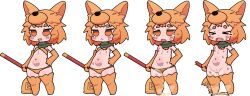 Rule 34 | &gt; &lt;, 1girl, :&lt;, animal feet, animal hands, bell, blonde hair, blush, bra, chibi, cleft of venus, closed eyes, closed mouth, commentary request, commission, efnana, fang, female focus, flat chest, fox girl, fox hat, full body, halterneck, highres, holding, holding staff, moonlight flower, multiple views, navel, nipples, open mouth, panties, pee, peeing, peeing self, pussy, ragnarok online, short bangs, short hair, simple background, skeb commission, smile, staff, standing, sweat, tearing up, thick eyebrows, uncensored, underwear, white background, yellow bra, yellow eyes, yellow fur, yellow panties