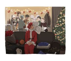 0321smith 4boys 6+girls aliya_mahvash beanie black_hair bottle bouquet box brown_hair christmas christmas_tree chuatury_panlunch closed_eyes dark-skinned_male dark_skin double_bun flower gift gift_box grey_sweater gundam gundam_suisei_no_majo hair_bun hat indoors kiss lilique_kadoka_lipati long_hair long_sleeves martin_upmont miorine_rembran multicolored_hair multiple_boys multiple_girls nika_nanaura nuno_kargan ojelo_gabel pink_hair prospera_mercury red_flower red_hair red_rose ribbed_sweater rose santa_costume santa_hat short_hair signature slice_of_life suletta_mercury sweater till_nys two-tone_hair undercut white_hair white_hat white_sweater yuri