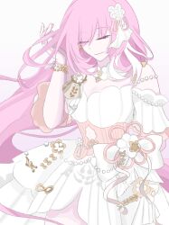 1girl alternate_costume bracelet breasts chinese_commentary closed_eyes closed_mouth commentary_request dress elysia_(honkai_impact) hair_ornament highres honkai_(series) honkai_impact_3rd jewelry large_breasts long_hair pink_hair smile solo very_long_hair white_dress zhe_liyu