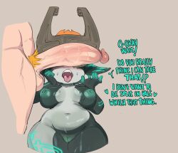 Rule 34 | 1girl, breasts, cadslime, erection, highres, large penis, medium breasts, midna, nintendo, open mouth, penis, penis awe, penis covering eyes, plump, tongue, tongue out, wide hips