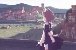 animal_ears cat_ears cat_tail landscape maid nyaou scenery short_hair solo tail town tukisima