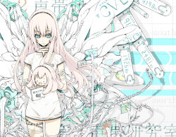 blue_eyes hairband holding long_hair mechanical_wings megurine_luka pink_hair solo takoluka usb vocaloid wings yume_koreshiki