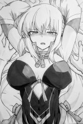 1boy 1girl absurdres blush fate/grand_order fate_(series) fujimaru_ritsuka_(male) hair_between_eyes highres long_hair looking_at_viewer morgan_le_fay_(fate) open_mouth ponytail rarudo8901