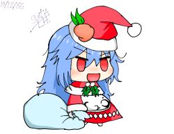 bag capelet chibi christmas dress fur-trimmed_capelet fur-trimmed_dress fur-trimmed_headwear fur-trimmed_jacket fur_trim gift_bag hat hinanawi_tenshi holding holding_bag holding_sack holly jacket meme no_pupils non-web_source nut_(food) padoru_(meme) red_capelet red_hat sack santa_costume santa_dress santa_hat spinning torn_sack