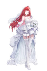 Rule 34 | 1girl, absurdres, akane lize, blonde hair, bouquet, breasts, bridal veil, cleavage, clenched teeth, dress, elbow gloves, flower, garter straps, gloves, grey eyes, grin, high heels, highres, holding, holding bouquet, large breasts, long hair, looking at viewer, mole, mole under eye, multicolored hair, parted lips, red hair, rose, rosh 251, simple background, smile, solo, stellive, streaked hair, teeth, thighhighs, veil, virtual youtuber, wedding dress, white background, white dress, white flower, white gloves, white rose, white thighhighs, white veil