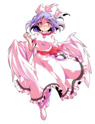 1girl alphes_(style) bare_arms blue_eyes blue_hair blush bobby_socks bow breasts commentary_request dairi dress feathered_wings feathers floating_hair frilled_dress frills full_body hair_bow large_variant_set looking_at_viewer mai_(touhou) medium_breasts open_mouth parody puffy_short_sleeves puffy_sleeves red_bow short_hair short_sleeves smile socks solo style_parody touhou touhou_(pc-98) transparent_background variant_set white_bow white_dress white_socks white_wings wings