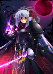 armor dark_knight frown glowing highres long_hair red_eyes rei_shabu silver_hair sword very_long_hair weapon