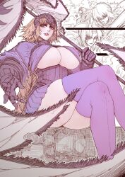 1girl artoria_pendragon_(fate) ass breasts cleavage eyelashes fate/grand_order fate_(series) gloves highres huge_breasts jeanne_d&#039;arc_alter_(avenger)_(fate) jeanne_d&#039;arc_alter_(fate) jun_wu_mo large_breasts legs long_hair looking_at_viewer open_mouth thick_thighs thighhighs thighs wide_hips