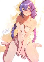 1girl aged_up arms_between_legs barefoot blue_eyes blue_hair blush braid breasts breasts_squeezed_together collarbone commentary_request crossed_bangs dated full_body groin hair_between_eyes highres kiyo_(a_sam_ko) long_braid long_hair looking_at_viewer mushoku_tensei naked_towel open_mouth roxy_migurdia signature sitting small_breasts solo thighs toes towel twin_braids very_long_hair wariza