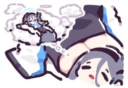 Rule 34 | 294 (ranaga), 2girls, aris (blue archive), black skirt, blue archive, cloud, commentary, dreaming, drooling, hair between eyes, halo, lap pillow, long hair between eyes, lying, multiple girls, on back, on cloud, saliva, skirt, sleeping, speech bubble, thighs, thought bubble, yuuka (blue archive)