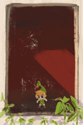 1boy belt black_eyes blonde_hair book boots brown_belt brown_boots closed_mouth ezlo green_tunic highres kichino_soto link long_sleeves male_focus mini_person miniboy nintendo pointy_ears short_hair sprout the_legend_of_zelda the_legend_of_zelda:_the_minish_cap toon_link tunic