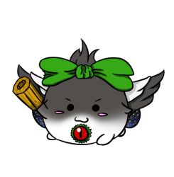 Rule 34 | &gt;:3, :3, bird wings, cape, hair ribbon, littlehizi, reiuji utsuho, ribbon, sukusuku hakutaku, tail, touhou, v-shaped eyebrows, white background, wings