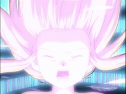 1girl animated animated_gif breasts closed_eyes colored_skin completely_nude covering_breasts covering_privates crossed_arms digimon digimon_frontier energy feathers floating_hair long_hair looping_animation navel nude official_art open_mouth orimoto_izumi pink_hair pink_skin shouting small_breasts solo spirit_evolution transformation
