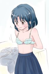 Rule 34 | 1girl, blue hair, bra, brown eyes, female focus, hanamutsuki, ranma 1/2, short hair, solo, tendou akane, transparent background, underwear