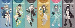2023 6+girls :3 \||/ absurdres ahiru_no_pekkle akakura arm_support arm_up arms_up artist_name badtz-maru bag baggy_clothes baggy_pants bare_shoulders bird black_boots black_choker black_hat black_jacket black_ribbon black_shoes black_shorts black_socks blonde_hair blue_jacket boots bottle bouquet box box_of_chocolates braid brown_hair brown_hat cake candy chain character_name chewing_gum chocolate choker closed_mouth coffee collarbone collared_shirt color_coordination color_guide column_lineup commentary_request cookie copyright_name copyright_notice crop_top cross-laced_clothes cup disposable_coffee_cup disposable_cup drinking_straw duck earrings fishnet_pantyhose fishnets floral_print flower food frilled_socks frills frog fruit full_body green_boots green_eyes green_hat green_nails green_pants green_shirt green_skirt grey_eyes grey_hair grey_pants hand_on_own_face hangyodon hasunoue_keroppi hat headphones high_heels highres holding holding_bouquet holding_flower holding_stuffed_toy ice_cream jacket jewelry kero_kero_keroppi knee_boots lace-up_boots lemon lemon_slice letter lollipop long_hair long_sleeves looking_at_viewer mary_janes medium_hair mole mole_under_eye multiple_girls navel necktie off_shoulder official_art one_eye_closed open_clothes open_jacket open_mouth orange_flower orange_shoes own_hands_together pants pantyhose penguin pink_eyes pleated_skirt pochacco red_nails revealing_clothes ribbon sanrio school_bag see-through_clothes see-through_jacket shirt shoes short_hair short_sleeves shorts sidelocks sitting skates skirt smile socks sticker_on_face stuffed_toy thigh_strap thighs turtleneck tuxedo_sam twintails wax_seal wax_stamp wheel white_boots white_hat white_shirt white_shoes white_socks yellow_flower