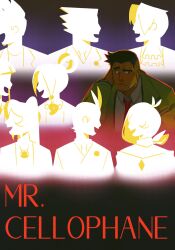 4girls 5boys ace_attorney apollo_justice arm_behind_head ascot athena_cykes bandage_on_face bandages black_hair chicago_(movie) closed_mouth coat dick_gumshoe green_coat highres kukustar_(kukuu) larry_butz long_sideburns magatama maya_fey miles_edgeworth multiple_boys multiple_girls neckerchief necktie open_mouth pearl_fey phoenix_wright red_necktie short_hair sideburns song_name spiked_hair trucy_wright