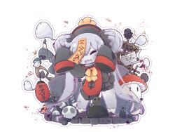 1girl bow chinese_clothes colored_skin death_princess_(disgaea) disgaea double_bun grey_skin hair_bun highres jiangshi jiangshi_costume long_hair makai_senki_disgaea_7 twintails yellow_bow zombie