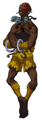Rule 34 | 1boy, absurdres, bald, barefoot, bengus, dark skin, dhalsim, earrings, facepaint, floating, full body, game cg, highres, jewelry, knees apart feet together, leg wrap, male focus, marvel vs. capcom, muscular, necklace, no pupils, non-web source, official art, open mouth, own hands together, rope belt, scan, shorts, simple background, skull necklace, solo, street fighter, torn clothes, torn shorts, white background, wrist wrap, x-men vs. street fighter