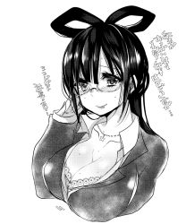 1girl breasts cleavage glasses magi_the_labyrinth_of_magic mamemix monochrome ren_kougyoku tagme
