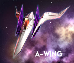 arwing blue_outline english_text highres logo namagaki_yukina nintendo no_humans outline purple_background purple_theme sky space spacecraft star_(sky) star_fox starry_sky vehicle_focus