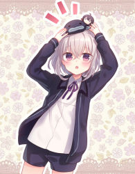 10s 1boy aged_down amane_kurumi blush catfish character_doll chestnut_mouth child fish flower honebami_toushirou leaf male_focus mochimochi_mascot namazuo_toushirou open_mouth purple_eyes shorts touken_ranbu white_hair