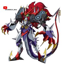 armor claws digimon digimon_(creature) fusion heavymetaldramon highres oridigi shoutmon solo someguy944 spikes tail youtube_logo youtube_username