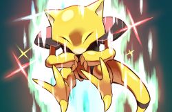 abra closed_eyes colored_skin commentary creature gen_1_pokemon hyou_(hyouga617) nintendo no_humans pokemon pokemon_(creature) solo sparkle tail toes yellow_skin