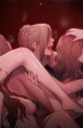 Rule 34 | 4girls, bad id, bad twitter id, braid, completely nude, curly hair, ffff foursome, group sex, hair over breasts, highres, multiple girls, nude, orgy, rangrarii, yuri