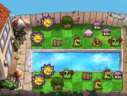 Rule 34 | blossomon, cactus, chamblemon, digimon, digimon (creature), flower, garden, grass, highres, house, jyagamon, jyureimon, mushmon, mushroom, no humans, plants vs. zombies, pool, potato, pumpkin, pumpmon, sinobali, sunflower, togemon, tree, vegimon, water