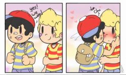 artist_request bad_tag black_hair blonde_hair child hat lucas_(mother_3) mother_(series) mother_2 mother_3 ness_(mother_2) nintendo red_hat shirt shota striped_clothes striped_shirt super_smash_bros. yaoi