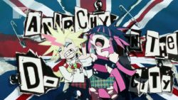 animated animated_gif chuck_(psg) flag lowres panty_&amp;_stocking_with_garterbelt panty_(psg) parody punk safety_pin sex_pistols stocking_(psg) union_jack