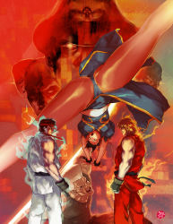 Rule 34 | 1girl, 6+boys, balrog (street fighter), black hair, blonde hair, breasts, brown hair, cameltoe, capcom, china dress, chinese clothes, chun-li, dress, guile, hat, headband, ken masters, kneepits, legs, legs apart, m. bison, mask, mohammad yazid, multiple boys, official art, open mouth, panties, pantyhose, ryu (street fighter), sagat, serious, split, spread legs, street fighter, street fighter ii, street fighter ii (series), thighs, underwear, upside-down, upskirt, vega (street fighter), white eyes