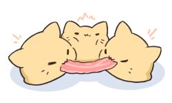:3 animal_focus bacon blob_(google) cat commentary_request food no_humans original tug_of_war umihio